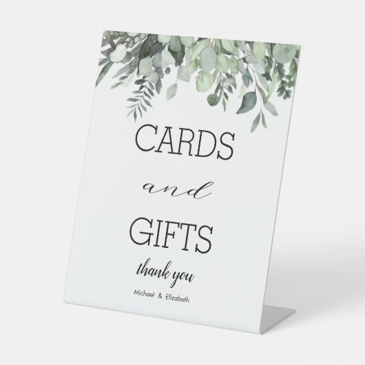 水色ユーカリ緑の結婚式カードギフト 台座サイン (正面)