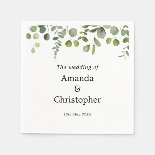 水色ユーカリ緑の結婚披露宴 スタンダードカクテルナプキン (正面)