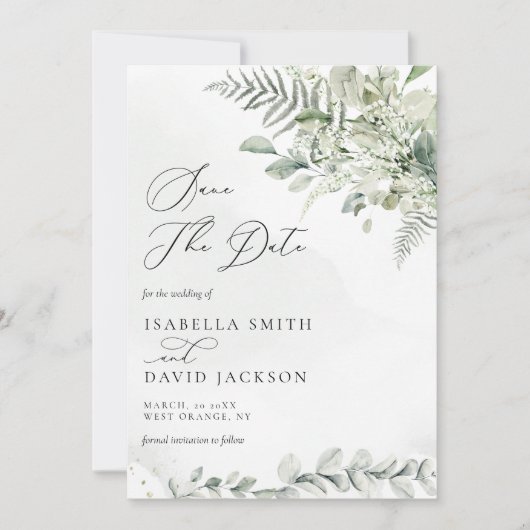 水色ユーカリ緑の葉セージ緑 セーブザデート (正面)