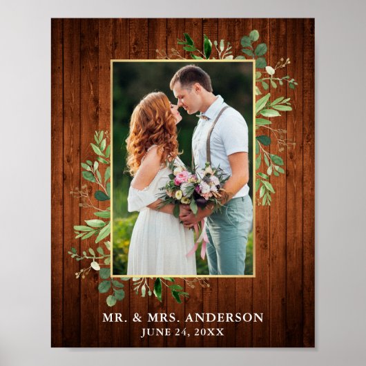 水色ユーカリ緑の金ゴールドウッドフォト ポスター (正面)