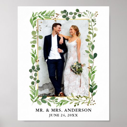 水色ユーカリ緑の金ゴールドフレーム写真 ポスター (正面)