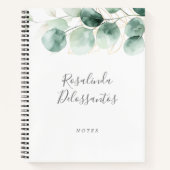 水色ユーカリ緑の金ゴールドフローラ ノートブック (正面)