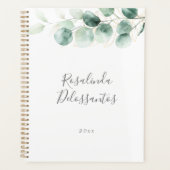 水色ユーカリ緑の金ゴールド葉 プランナー手帳 (正面)