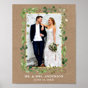 水色ユーカリ緑クラフト金ゴールド写真 ポスター