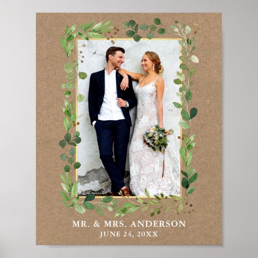 水色ユーカリ緑クラフト金ゴールド写真 ポスター (正面)