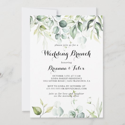 水色ユーカリ緑結婚草ブランチ 招待状 (正面)