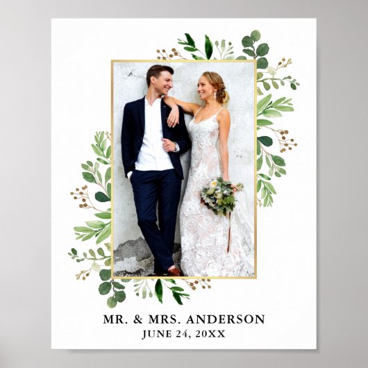 水色ユーカリ緑金ゴールド額縁写真 ポスター (正面)