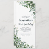 水色ユーカリ緑50誕生日 招待状 (正面/裏面)