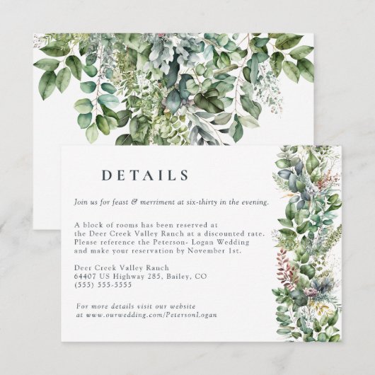 水色ユーカリ緑 |の結婚詳細 エンクロージャーカード (正面/裏面)