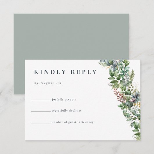水色ユーカリ緑 |の結婚返信 エンクロージャーカード (正面/裏面)