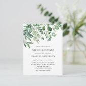 水色ユーカリ緑QRコード結婚ズ インビテーションポストカード (スタンド正面)