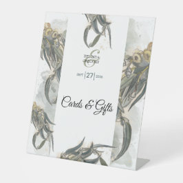 水色ユーカリ葉ウエディングカードギフト 台座サイン