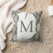 水色ユーカリ葉グリーモノグラム クッション (ブランケット)