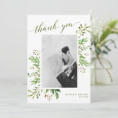水色ユーカリ葉スエレガントな結婚式の写真 サンキューカード (スタンド正面)