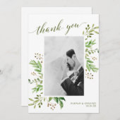 水色ユーカリ葉スエレガントな結婚式の写真 サンキューカード (正面/裏面)