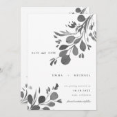 水色ユーカリ葉スカードを保存 招待状 (正面/裏面)