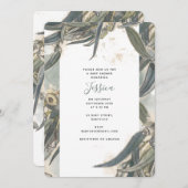 水色ユーカリ葉スグリーンベイビーシャワー 招待状 (正面/裏面)