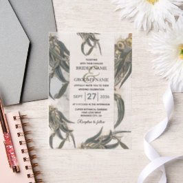 水色ユーカリ葉スグリー結婚ズ ベラム紙招待状