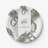 水色ユーカリ葉スグリー結婚ズ ペーパープレート (正面)