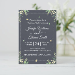 水色ユーカリ葉スグリー結婚ズ 招待状