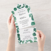 水色ユーカリ葉スボ結婚タニカル オールインワン招待状 (貼ってはがせる)