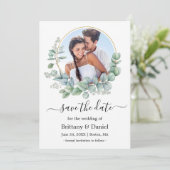 水色ユーカリ葉スラウンドフォトフレーム セーブザデート (スタンド正面)