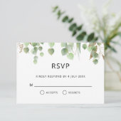 水色ユーカリ葉ス金ゴールドの結婚葉 出欠カード (スタンド正面)