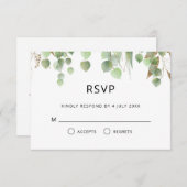 水色ユーカリ葉ス金ゴールドの結婚葉 出欠カード (正面/裏面)