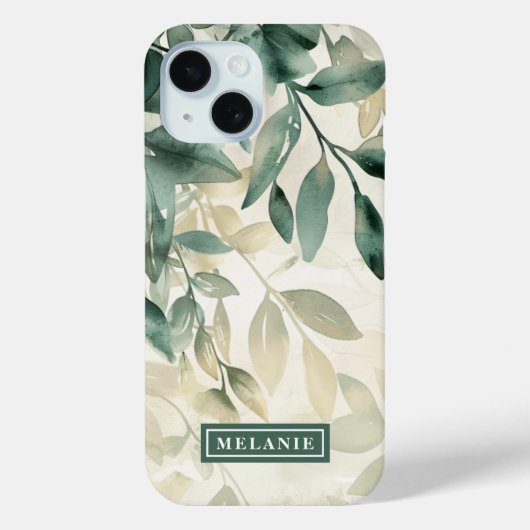 水色ユーカリ葉パーソナライズされた Case-Mate iPhoneケース (裏面)