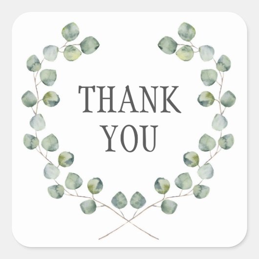 水色ユーカリ葉フレーム | サンキュー スクエアシール (正面)