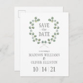 水色ユーカリ葉フレーム |日付の保存 ポストカード (正面/裏面)