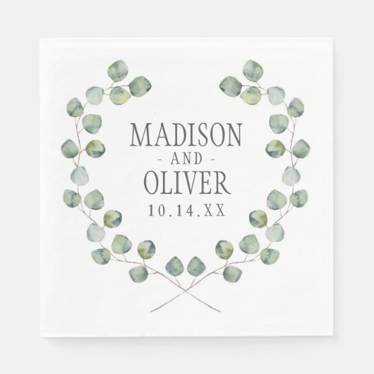 水色ユーカリ葉フレーム | 結婚s スタンダードランチョンナプキン (正面)