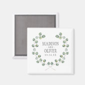 水色ユーカリ葉フレーム | 結婚s マグネット (正面/裏面)