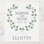 水色ユーカリ葉フレーム | 結婚s ワインラベル (シングルラベル)