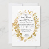 水色ユーカリ葉ボーイベビーブルーw金ゴールド 招待状 (正面)