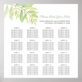 水色ユーカリ葉結婚の座席表 ポスター
