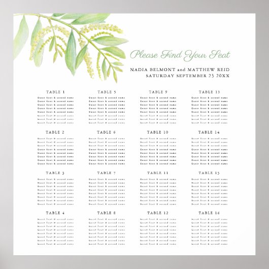 水色ユーカリ葉結婚の座席表 ポスター (正面)
