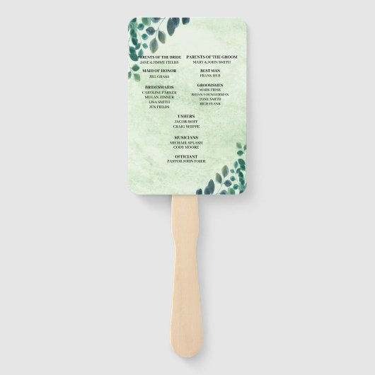 水色ユーカリ葉結婚式 プログラム ハンドファン (裏面)