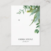 水色ユーカリ葉製イヤリングディスプレイカード 名刺 (正面)