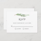 水色ユーカリ葉金ゴールドグリーナリー結婚ズ 出欠カード (正面/裏面)