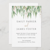 水色ユーカリ葉金ゴールドグリーナリー結婚ズ 招待状 (正面/裏面)