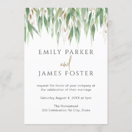 水色ユーカリ葉金ゴールドグリーナリー結婚ズ 招待状