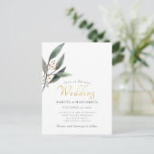 水色ユーカリ葉金ゴールド結婚書 ポストカード (スタンド正面)