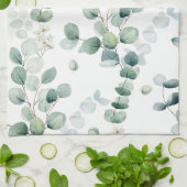 水色ユーカリ葉 キッチンタオル (折り畳み)