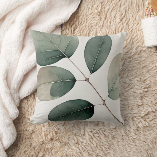 水色ユーカリ葉 クッション (ブランケット)