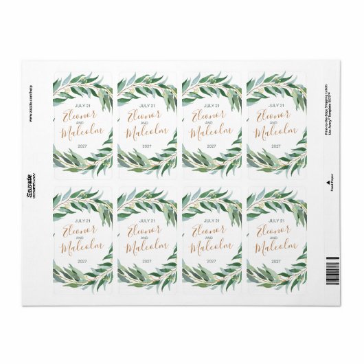 水色ユーカリ葉 ラベル (フルシート)