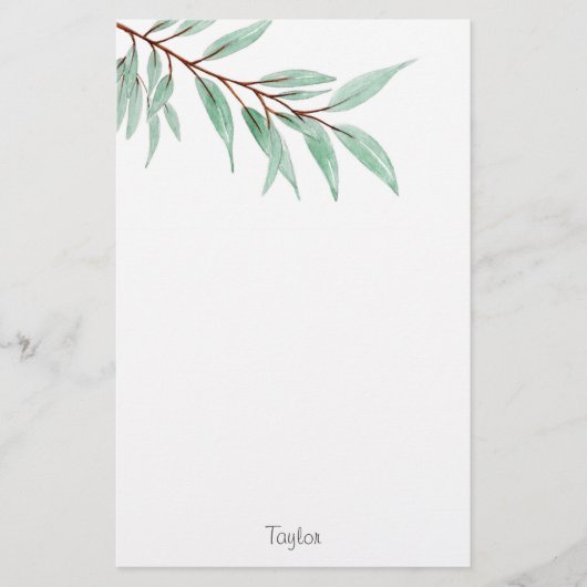 水色ユーカリ葉 便箋 (正面)