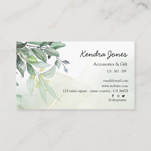 水色ユーカリ葉 名刺 (裏面)