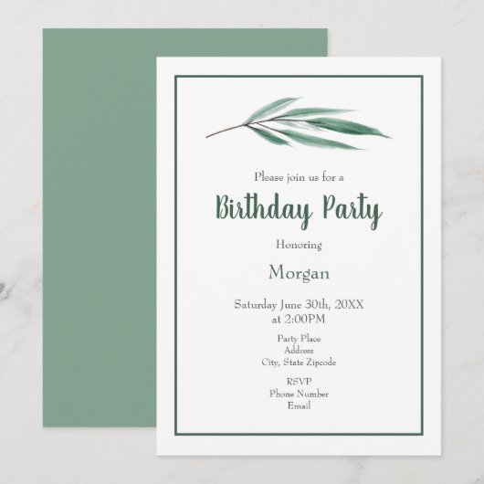 水色ユーカリ葉 招待状 (正面/裏面)