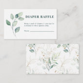 水色ユーカリ赤ちゃんシャワーおむつラッフル エンクロージャーカード (正面/裏面)